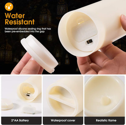 Enpornk Flameless Battery Operated Outdoor Waterproof Set of 12(D: 3" x H: 3" 4" 5" 6") Pillar LED Candles with 10-Key Remote and Cycling 24 Hours Timer