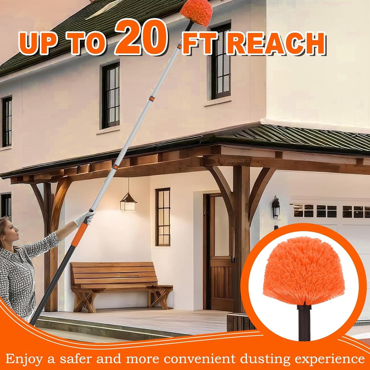 SISUPASSIE 30FT Reach Cobweb Duster with Extension Pole, High Ceiling Long Duster with 5-24FT Telescoping Pole, Spider Web Brush for Indoor Outdoor Use