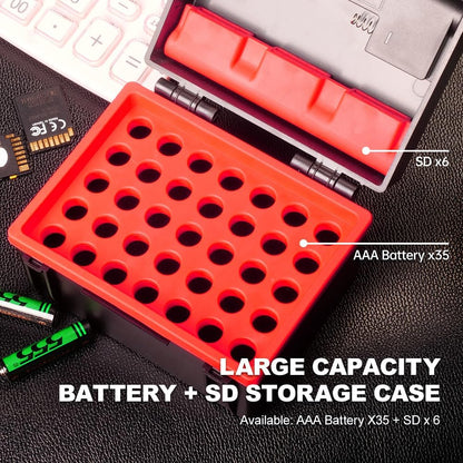 LYNCA Hard Battery Organizer Storage Box and SD Card Case Holder - Holds 6 SD Cards 20 AA Batteries and 15 AAA Batteries - with Built-in Battery Tester ("SD*6 AA Battery*20 AAA Battery*15")