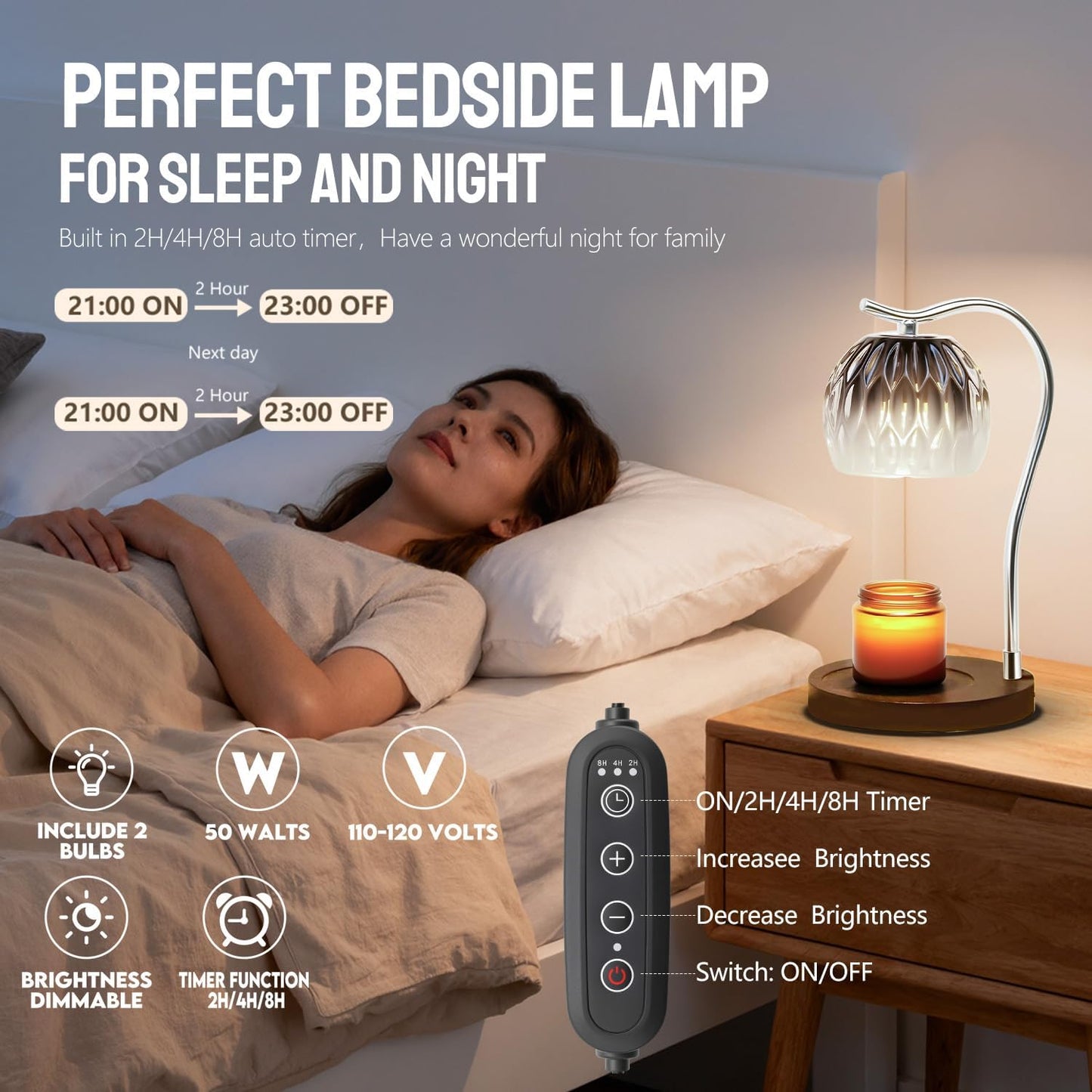 Fragrance Candle Warmer Lamp with 2 Bulbs Electric Candle Warmer with Timer & Dimmer for Home Decor