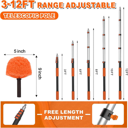 SISUPASSIE 30FT Reach Cobweb Duster with Extension Pole, High Ceiling Long Duster with 5-24FT Telescoping Pole, Spider Web Brush for Indoor Outdoor Use
