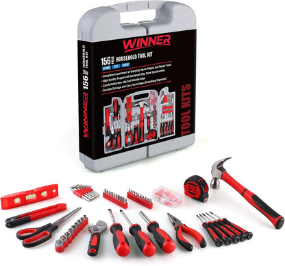 WINNER 156-Piece Delicate All-Purpose Home Tool Kit in Foldable Toolbox, Unisex | Complete and Essential Hand Tools Set for General House Repairs, Dorm, Apartments, Perfect Father's Day Gift