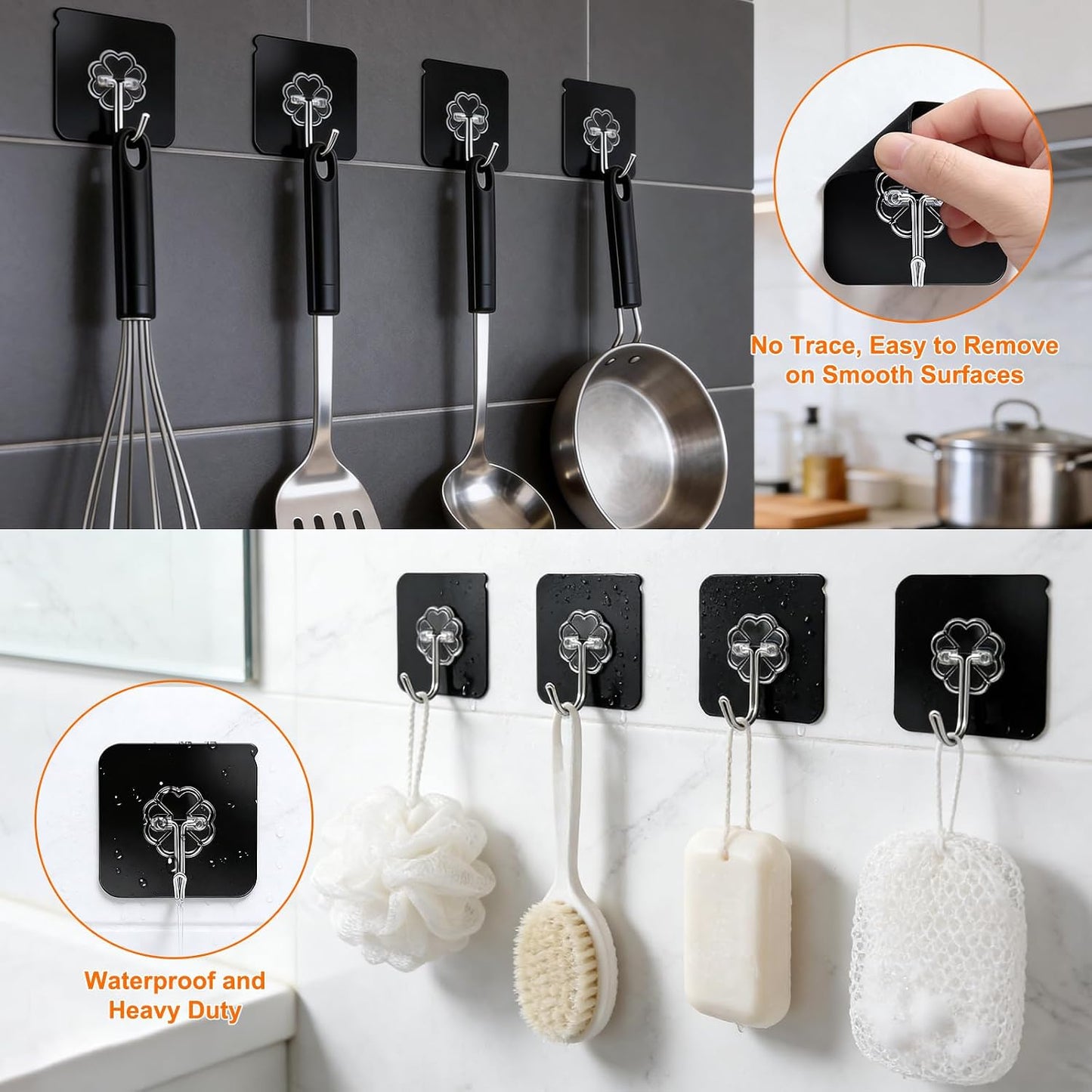 Adhesive Wall Hooks for Hanging Heavy Duty 50 lbs Large Hooks for Walls No Damage, Towel Sticky Clear Hook, Waterproof, Home, Bathroom, Kitchen, Office, and Outdoor 10 Pack