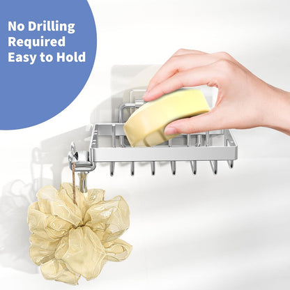 Moforoco Double Soap Bar Holder for Shower, No Drilling, 304 Stainless Steel, Wall Mounted Soap Holder with 4 Hooks and Razor Holder, Shower Rack Soap Tray Bar Soap for Bathroom Accessories Organizer