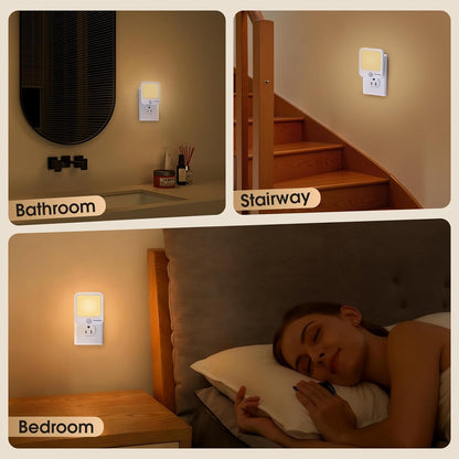 Motion Sensor Night Light Plug in, 5-Level Dimmable Warm White LED Night Light, Auto Motion Activated Ultra Slim Nightlights for Bedroom Bathroom Hallway Stairs, Energy Saving 0.5W, 2 Pack