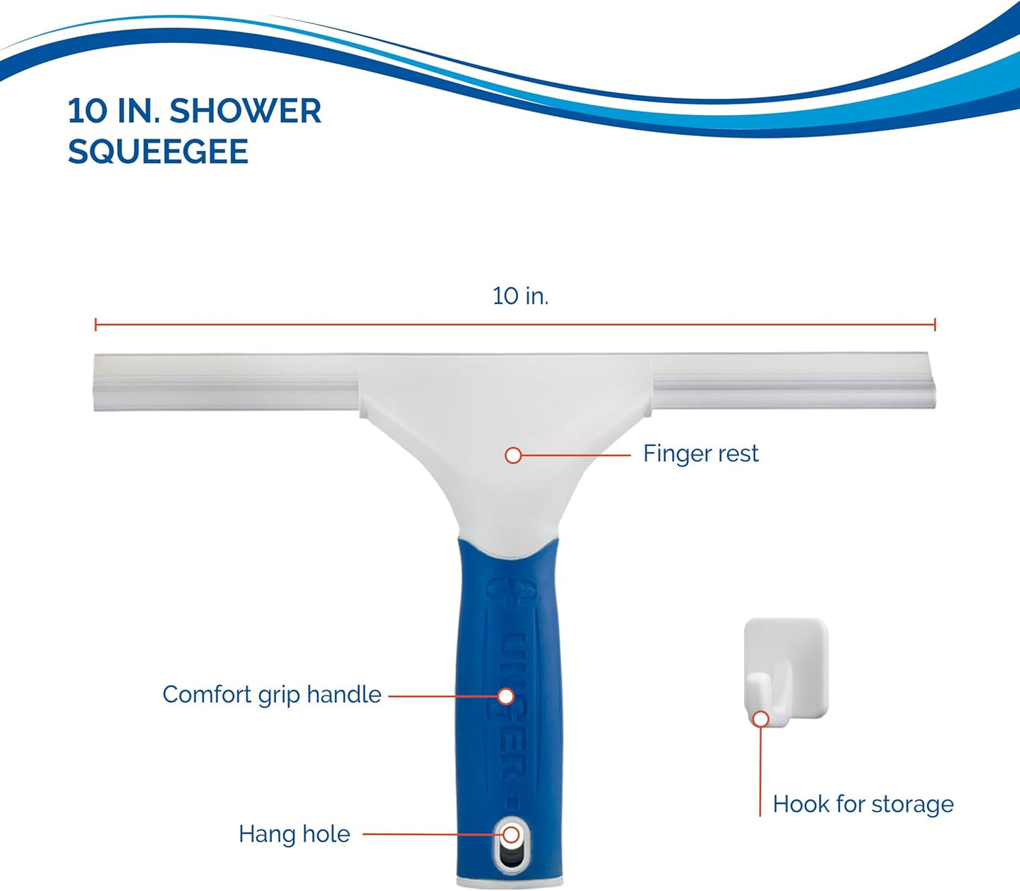 Unger 12” Glass & Surface Squeegee – Multipurpose Rubber Blade Squeegee for Shower Glass, Window Cleaning, Professional Grade Cleaning Tool for the Home