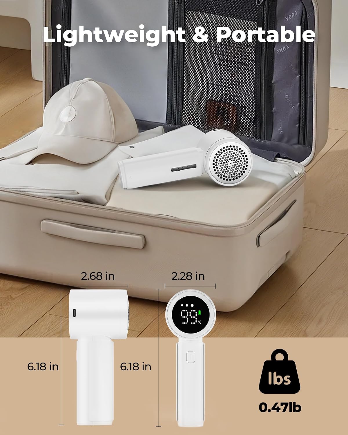 ASNUG Fabric Shaver, Electric Lint Remover, Sweater Shavers to Remove Pilling with 3 Speeds, 6 Leaf Blade, LED Display & Type-C Rechargeable, Removes Fuzz, Pills for Clothes, Furniture