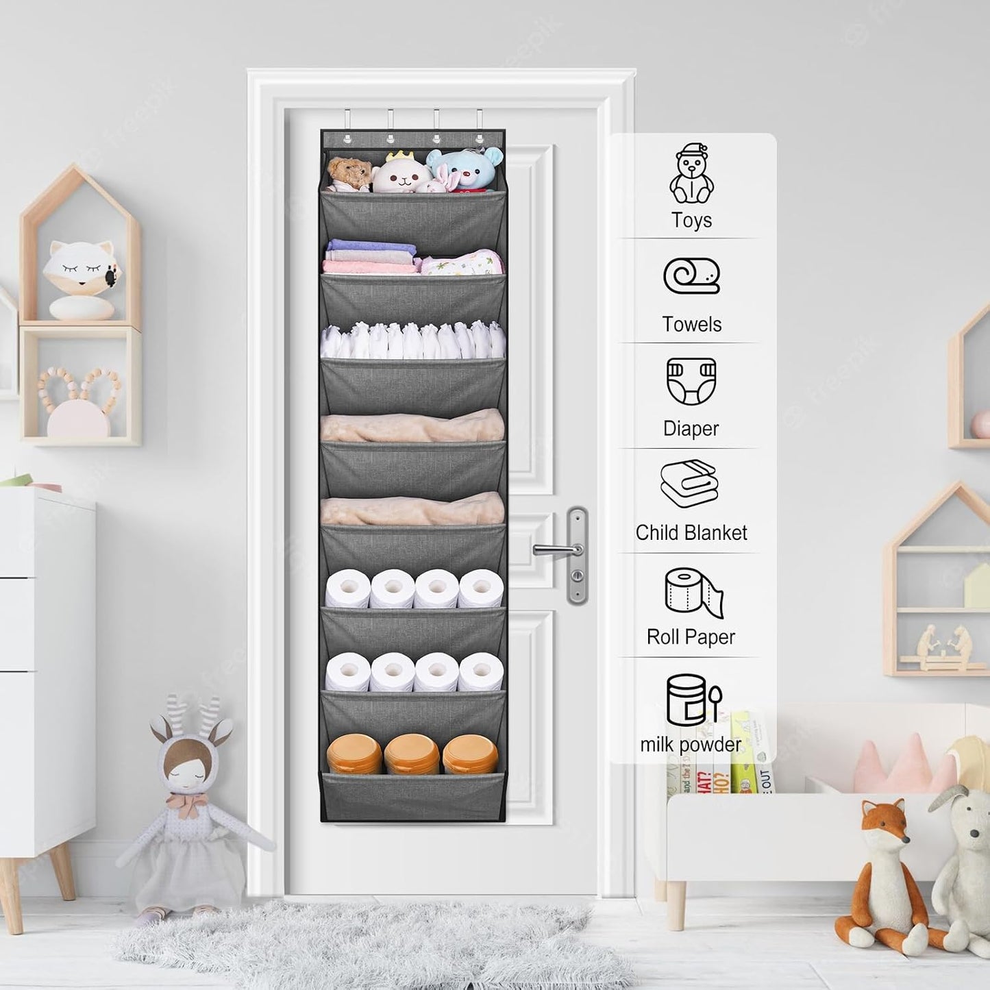 SLEEPING LAMB Over The Door Shoe Organizer for Closet with Large Deep Pockets, Narrow Shoe Rack for Door Hanging Boots Storage, Black