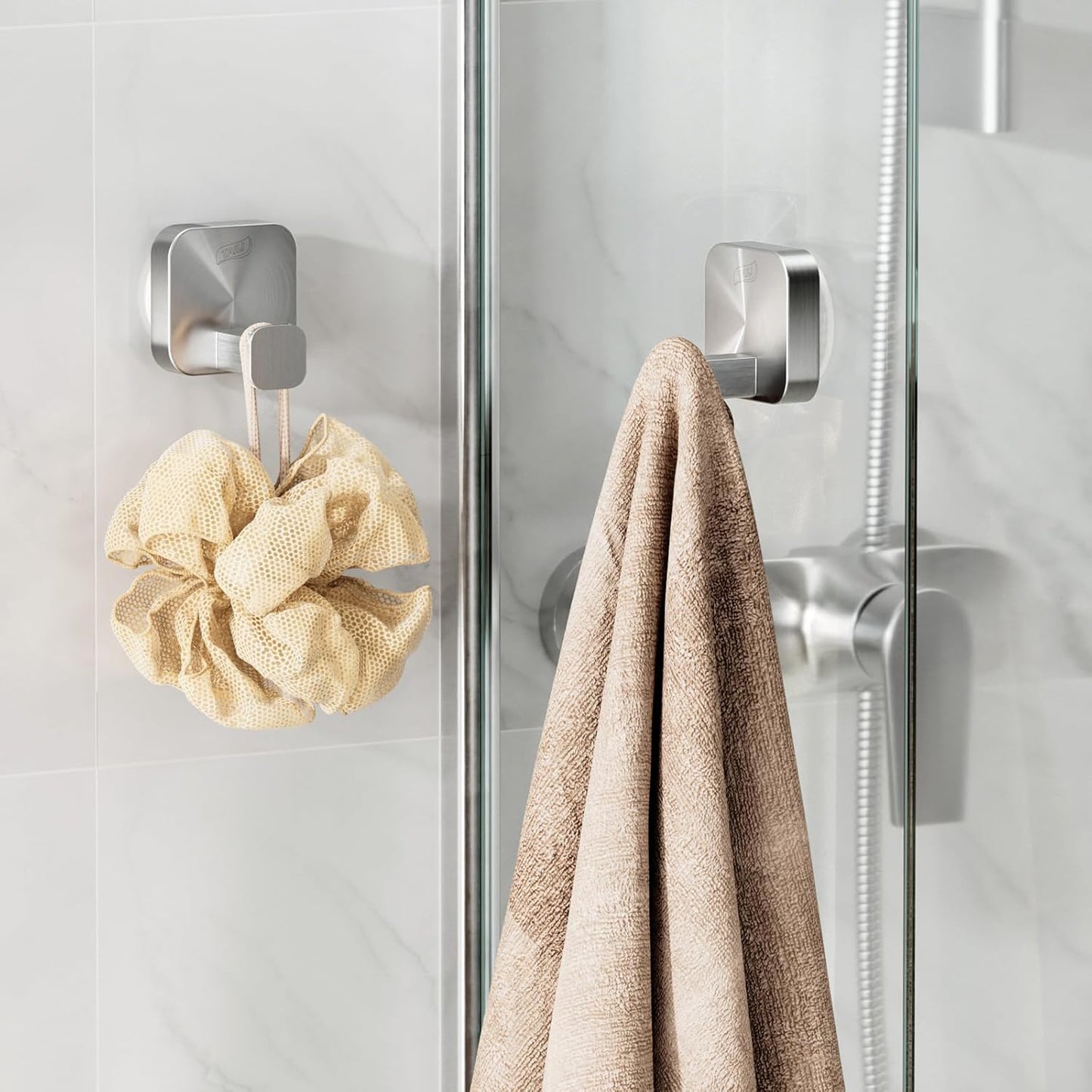 TAILI Suction Cup Razor Holder in Shower 2 Pack, Towel, Loofah, Shaver Holder for Bathroom Wall, Powerful Suction Cup Shower Hooks, Easy to Install and Reuse, White