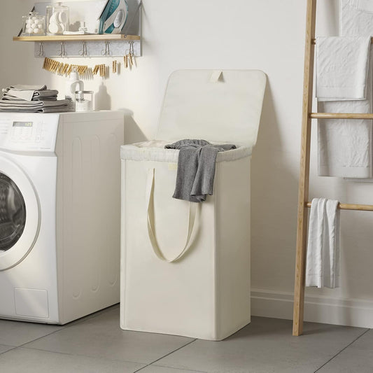 WOWLIVE 180L Laundry Hamper with Lid 3 Section,Large Laundry Basket with Removable Bags and Handles,Collapsible Dirty Clothes Hampers for Laundry,Laundry Basket Organizer for Laundry Room,Dorm,Beige