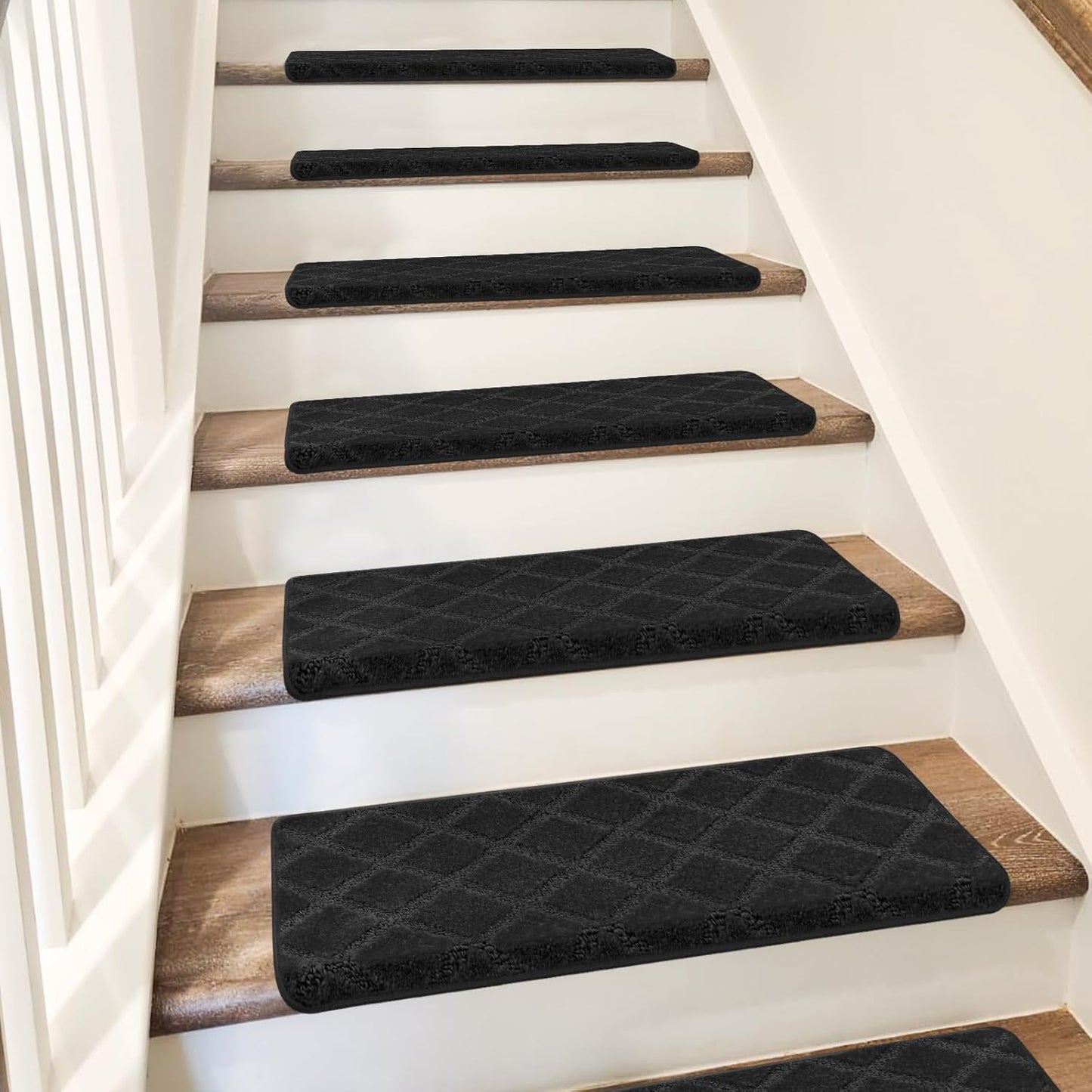 PURE ERA Carpet Stair Treads Tape Free Non Slip Indoor Stair Carpet Stair Protectors Pet-Friendly Non-Slip Skid Resistant Washable Reusable 8" x 30"(2 Pieces,Black)