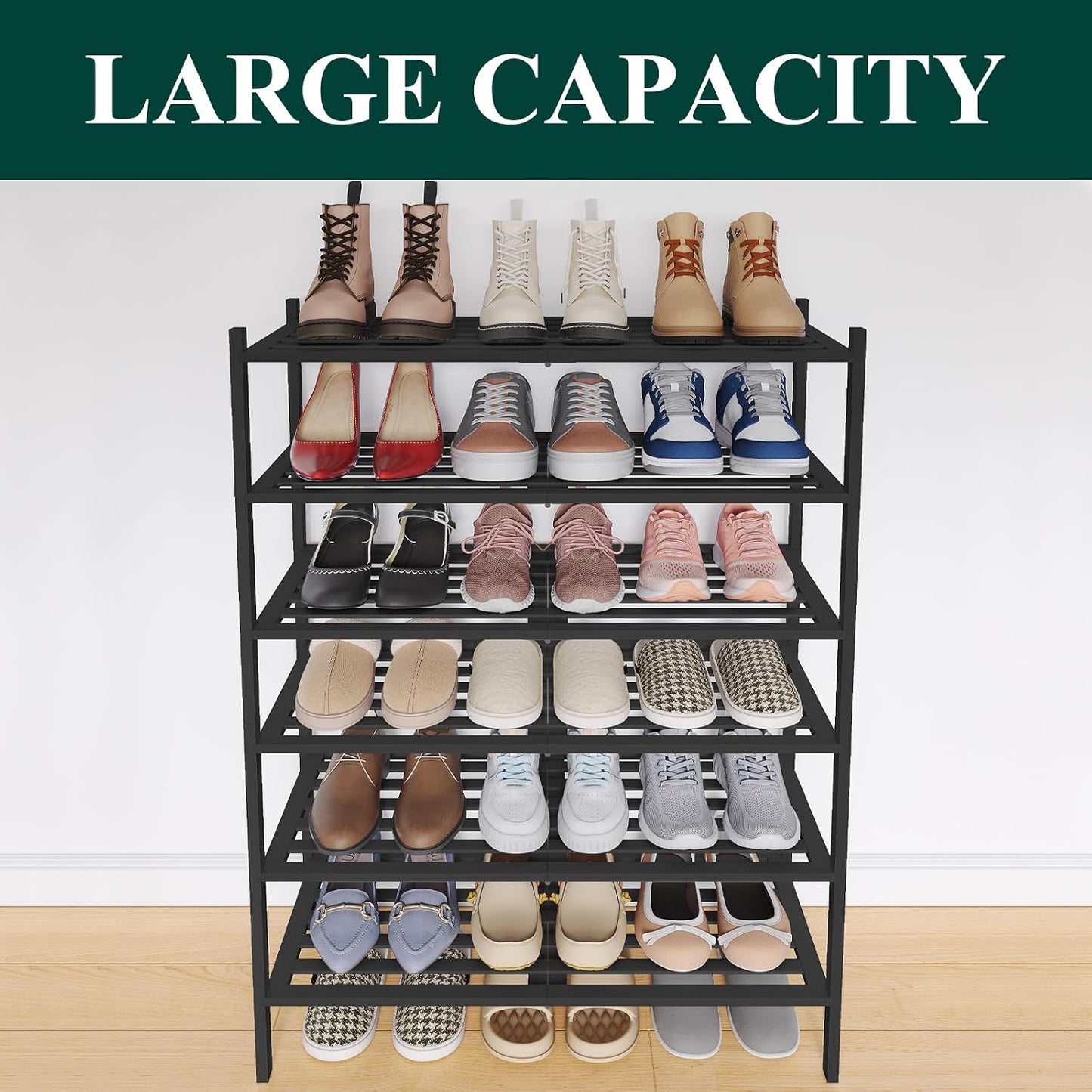 Smiry Bamboo Shoe Rack, 3 Tier Free Standing Wooden Shoe Organizer, Stackable Wood Shoe Storage Shelf for Closet, Entryway, 5 Horizontal Slats, 26.8"x11"x18.3", Natural