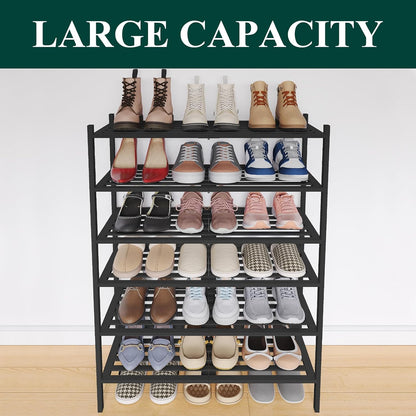 Smiry Bamboo Shoe Rack, 3 Tier Free Standing Wooden Shoe Organizer, Stackable Wood Shoe Storage Shelf for Closet, Entryway, 5 Horizontal Slats, 26.8"x11"x18.3", Natural