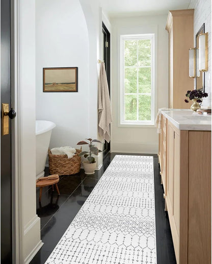 Lahome Moroccan Entry Rug 2x3, Non-Slip Washable Front Indoor Door Mat Rubber Backing Low-Profile Door Rugs, Small Geometric Print Distressed for Entryway Bathroom Kitchen, Black Hana