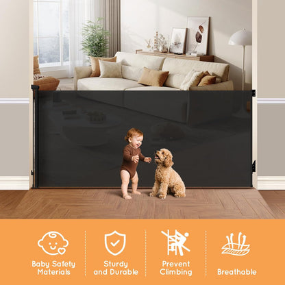 Retractable Baby Gate, 38" Extra Tall Mesh Dog Gate with Auto-Tension Design, 71" Wide One-Hand Operation Doorway Gates for Pets & Babies, No Bottom Rail Safety Gate for Hallways, Black