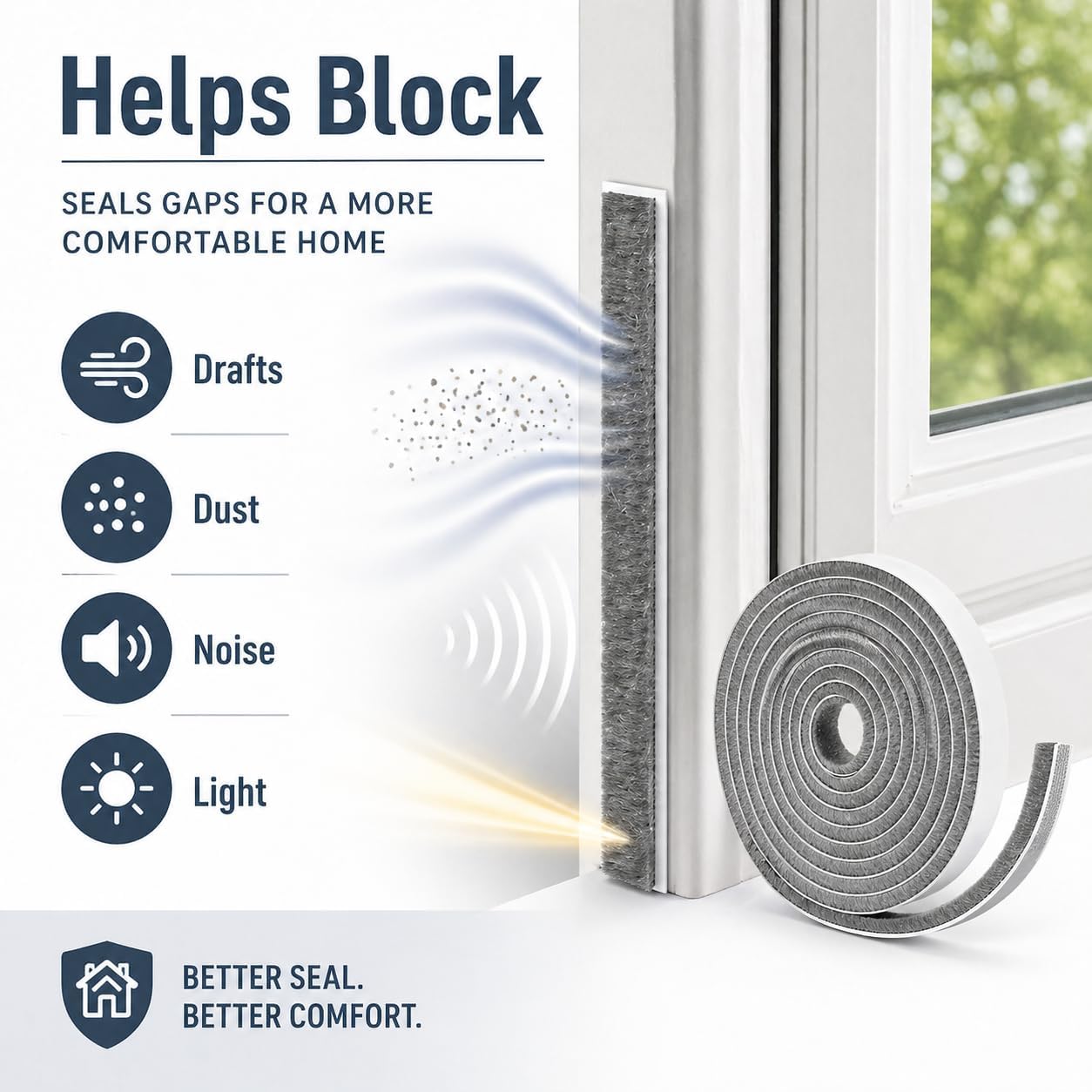 Self-Adhesive Door Draft Stopper & Weather Stripping Door Seal – Gray, 33 Ft x 0.35" Wide x 0.35" Thick Foam Seal Strip – Draft Blocker, Noise Reduction, Insulation