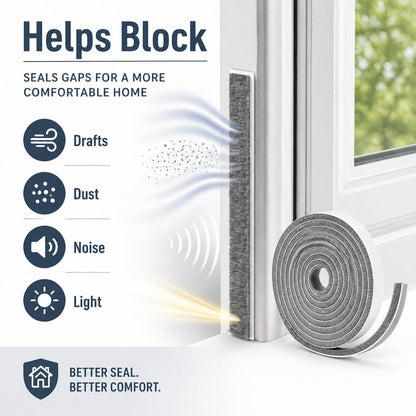 Self-Adhesive Door Draft Stopper & Weather Stripping Door Seal – Gray, 33 Ft x 0.35" Wide x 0.35" Thick Foam Seal Strip – Draft Blocker, Noise Reduction, Insulation