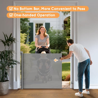 Retractable Baby Gate, 38" Extra Tall Mesh Dog Gate with Auto-Tension Design, 71" Wide One-Hand Operation Doorway Gates for Pets & Babies, No Bottom Rail Safety Gate for Hallways, Black
