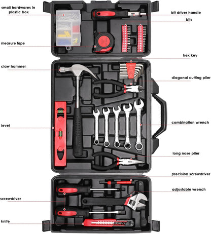 TLGREEN 147 Pieces Tool Set, Tool Kit for Home, Basic Tool Kit with Storage Tool Box, Screwdrivers, Adjustable Wrench, Pliers, Knife,General Household Hand Tool Set for Home, Car, Dorm, Garage