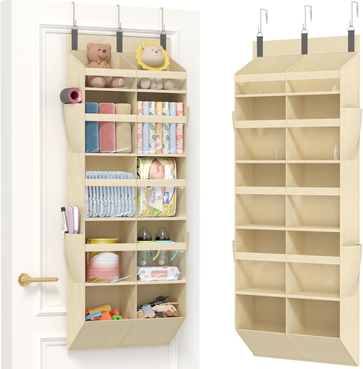Lifewit 1 Pack Over the Door Organizer, 5 Section Clear Window Hanging Storage with 4 Side Pockets, Sturdy Anti Tilt 40 lbs Load Behind Door for Closet, Bedroom, Bathroom, Nursery, Dorm, Dark Gray