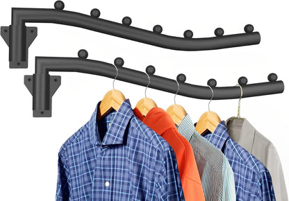 Folding Clothes Hanger Rack Swing Arm Hook Holder Clothing Hanging Garment Drying Closet Rod Storage Organizer Wall Mount Space Saving for Closet Organizer, Bathroom, Bedroom, Laundry Room Black