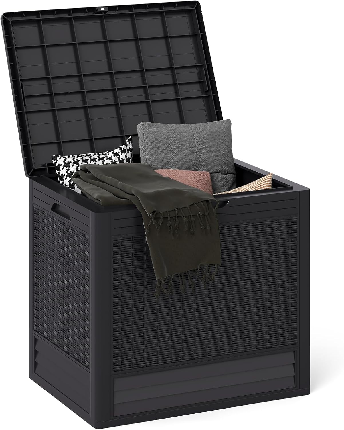 Tangkula 25 Gallon Waterproof Outdoor Storage Box with Lockable Lid | PP Resin, Wicker Patterned, Indoor Outdoor Use, Portable, Versatility, for Deck, Pool, Patio Cushions, Garden Tools
