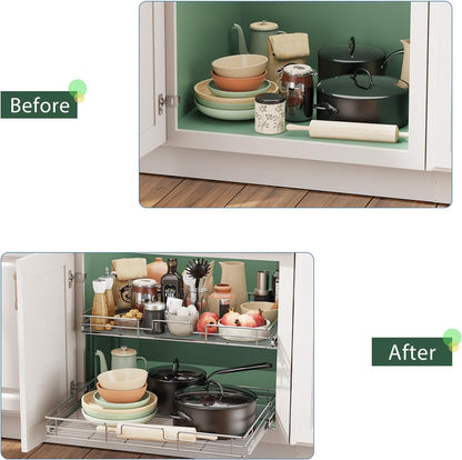 LOVMOR 2 Tier 31½"W x 21½"D, Individual Pull Organizer Kitchen Cabinet Storage Sliding Shelves