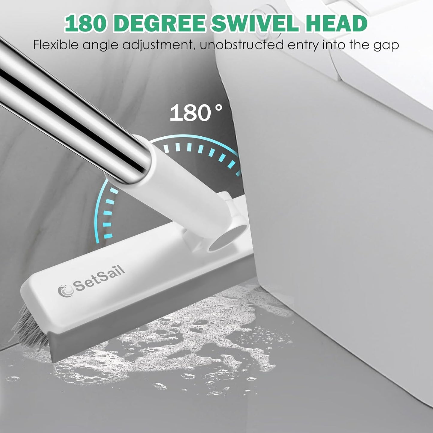 SetSail Floor Scrub Brush with 51-Inch Long Adjustable Handle 2 in 1 Scrape Brush Stiff Bristle Floor Scrubber for Cleaning Shower Bathroom Garage Kitchen Wall Deck Tub Tile