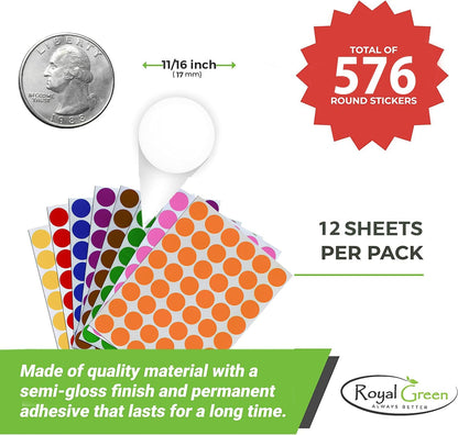 Royal Green Dot Sticker 11/16" Inch (17mm) Colored Labels in Purple - 2400 Pack - Colors B