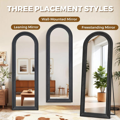 Solid Wood Full Length Mirror - 65"x22" Arched Floor Mirror, Free Standing & Wall Mounted - Elegant Design for Bedroom, Dressing Room, Hallway, Brown