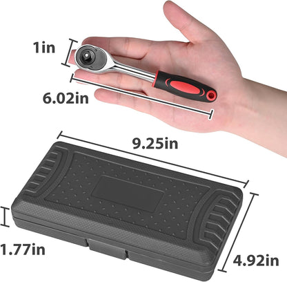 Egofine 46 Pieces 1/4 inch Drive Socket Ratchet Wrench Set, with Bit Socket Set Metric and Extension Bar for Auto Repairing and Household, with Storage Case