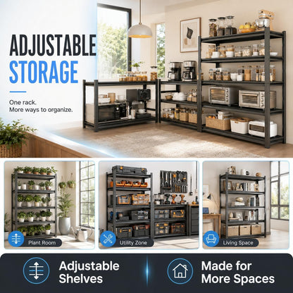 Heavy Duty Over Washer and Dryer Storage Shelf, 4 Tier Adjustable Metal Laundry Room Organizer, Freestanding Utility Shelving Rack, Rust Resistant Steel Storage Shelf, Black, 19.7"Wx 13.8"Dx 44.1"H
