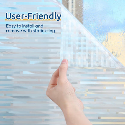 rabbitgoo Reeded Glass Window Privacy Film, Non Adhesive Frosted Glass Window Film, Static Cling, Removable, UV Heat Blocking, Anti-Glare, Decorative for Bathroom Living Room, 17.5 by 78.7 Inches