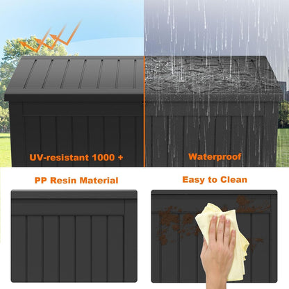 PatioZen 100 Gallon Resin Deck Box, Lockable Patio Outdoor Storage Box for Furniture, Garden Tools and Tools Storage, Waterproof Outside Storage Boxes - Black
