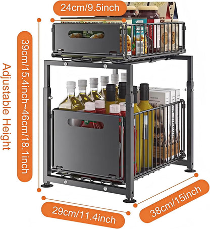 Under Sink Organizer, 2-Tier Multi-Use Kitchen and Bathroom Organizers and Storage, Slide Out Thickened Metal Under The Sink Organizer for Kitchen Bathroom Pantry (Style A White, 1 Pack)