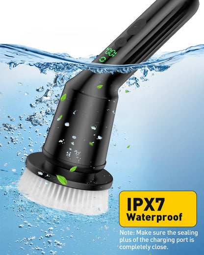 Shower Scrubber with Long Handle, Shower Cleaner Brush with 8 Floor Machine Pads, Cordless Electric Spin Scrubber for Cleaning with 2 Speed, Cleaning Supplies for Bathroom Bathtub Kitchen Floor Tile