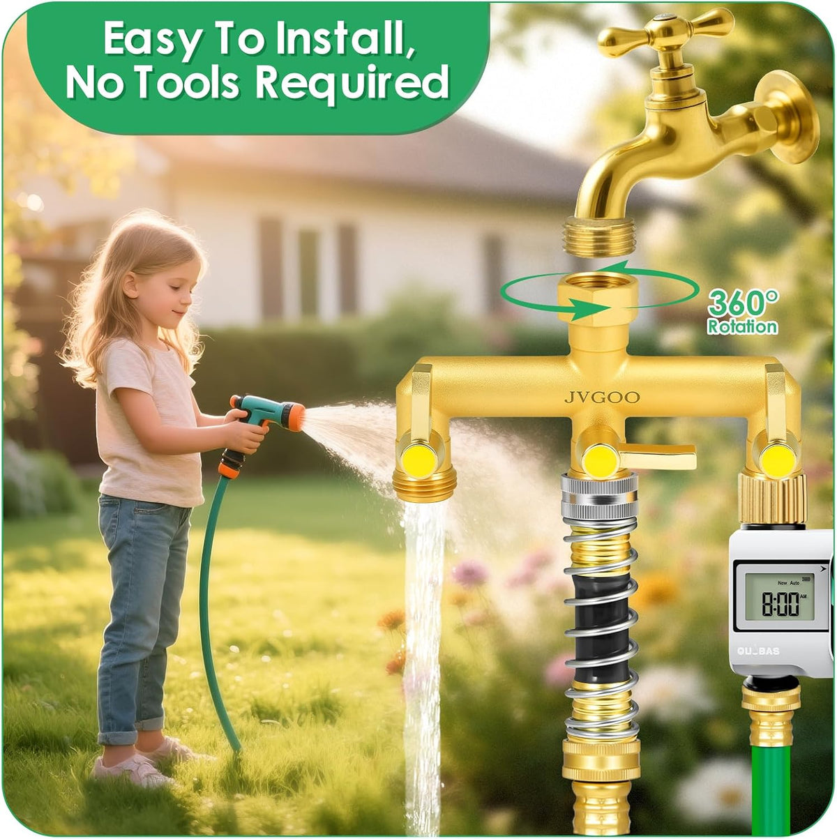 Garden Hose Splitter, Brass 3 Way Hose Splitter, 3/4" Water Hose Splitter 3 Way Heavy Duty with Metal Shutoff Valve and Extension Handle, Outdoor Faucet Splitter Water Spigot Splitter Manifold