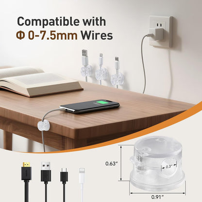 AGPTEK 8 Pack Magnetic Cable Clips, Upgraded 360° Rotatable Cord Holder Clips for Nightstand, Desk Cord Organizer Adhesive Wire Management Home Office Phone Charging Cords USB Cable Keeper (Clear)