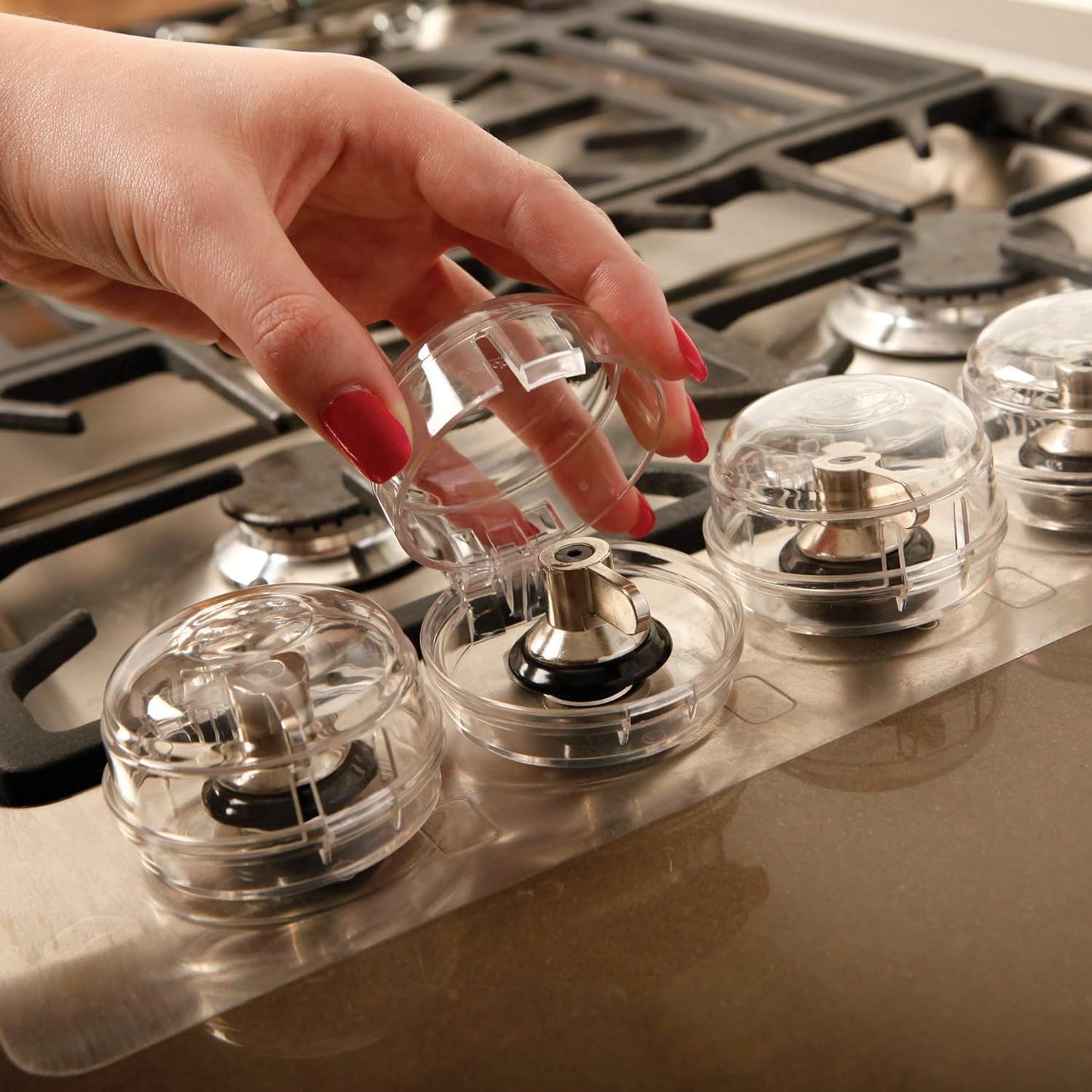 Rocky Mountain Goods Stove Knob Safety Covers for Baby/Kids/Pets - 5 Pack of Heat Proof Covers for Oven/Stove - Clear Universal Knob Covers for Including LG, Samsung, Frigidaire, Bosch, GE, Etc.