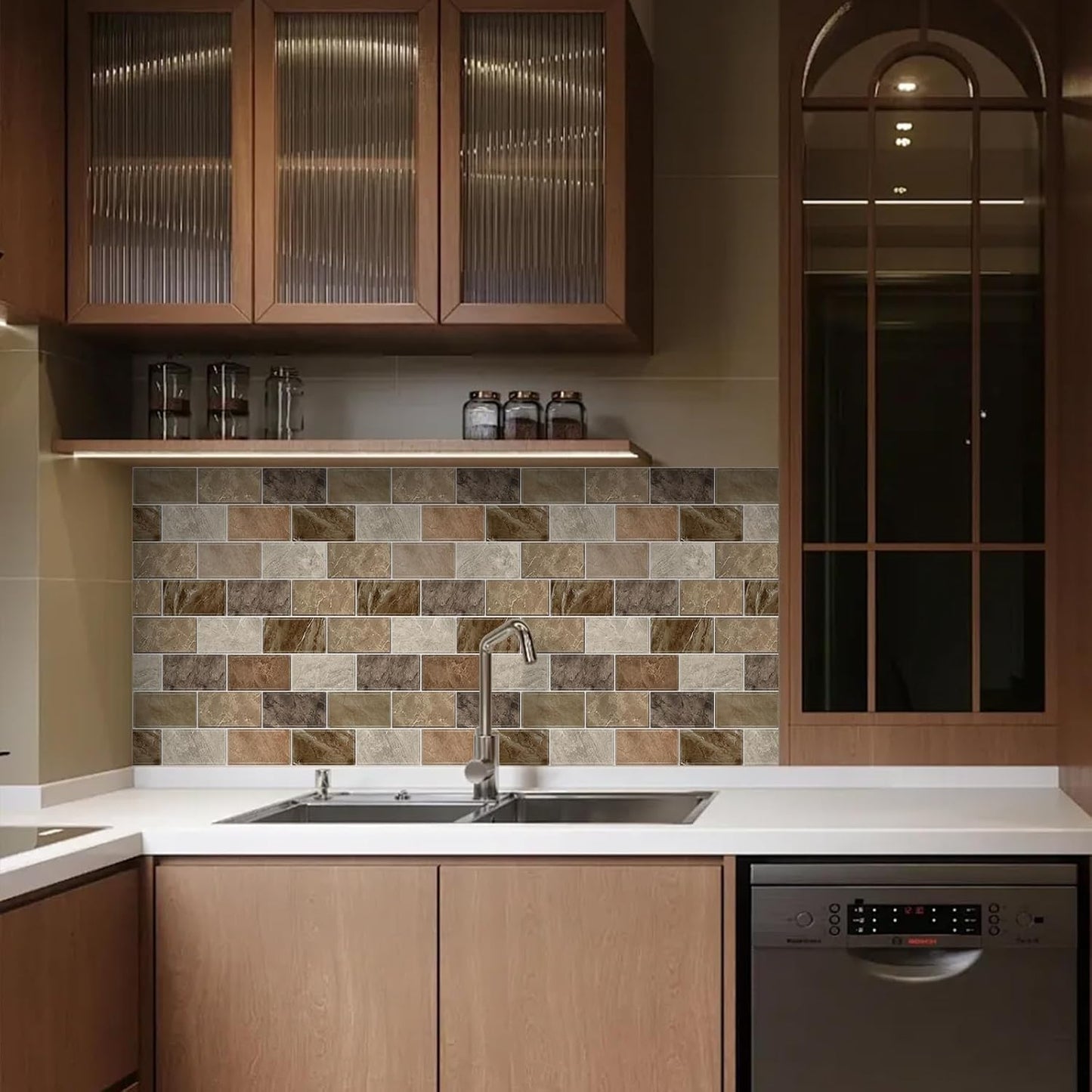 10 Sheets Peel and Stick Backsplash for Kitchen 12"X12" Renter Friendly Backsplash Back Splash Adhesive Subway Wall Tile Flat Vinyl Sticker for Bathroom Brown Marble (Not 3D Tile)