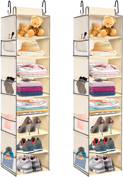 Large-Sized Hanging Shoe Organizer 8-Shelf, Hanging Closet Organizer with 8 Side Pockets, Wider Hanging Shelves for Storage Shoes Clothes 9" W × 11.8" D× 48" H, Grey