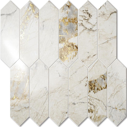Vamos Tile Glossy Dolomite White Backsplash Tile Peel and Stick, 12.8 x 12.8 Inch 10 Sheets Long Hexagon PVC Self Adhesive Mosaic Wall Tiles Stick on Backsplash for Kitchen and Bathroom