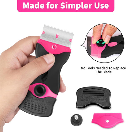 Razor Blade Scraper Tool Kit - 2Pack Razor Scrapers & 40Pcs Extra Blades, Plastic Paint Scraper Tool, Razor Scraper Tool for Glass Top Stove, Scrappers for Cleaning Window, Cooktop, Oven, Floor