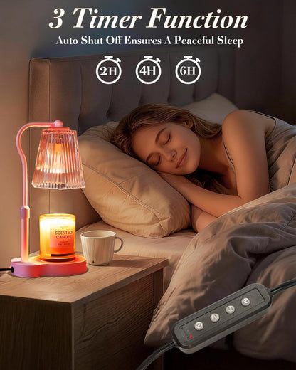 Candle Warmer Lamp with Timer & Dimmable Settings, Adjustable Height Flameless Scented Wax Melter for Jar Candles, Elegant Home Decor Warmer Lamp with 2 Bulbs, Gift for Women Mom Friend Family, Black