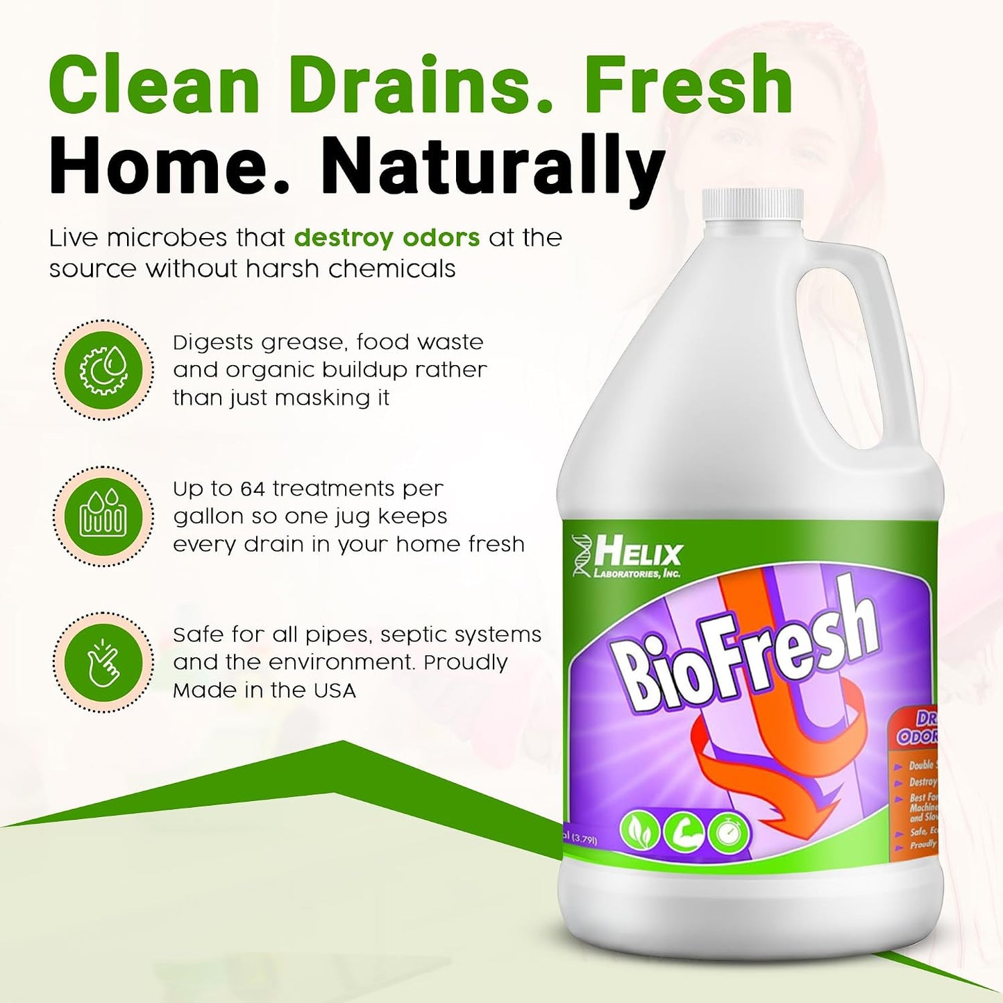Enzyme Drain Cleaner & Deodorizer for Sink Drain, Showers, Septic Systems, Bathroom & Kitchen - Smell Remover for Fruit Fly Garbage Disposals, Dishwasher & Washing Machines - (32oz)