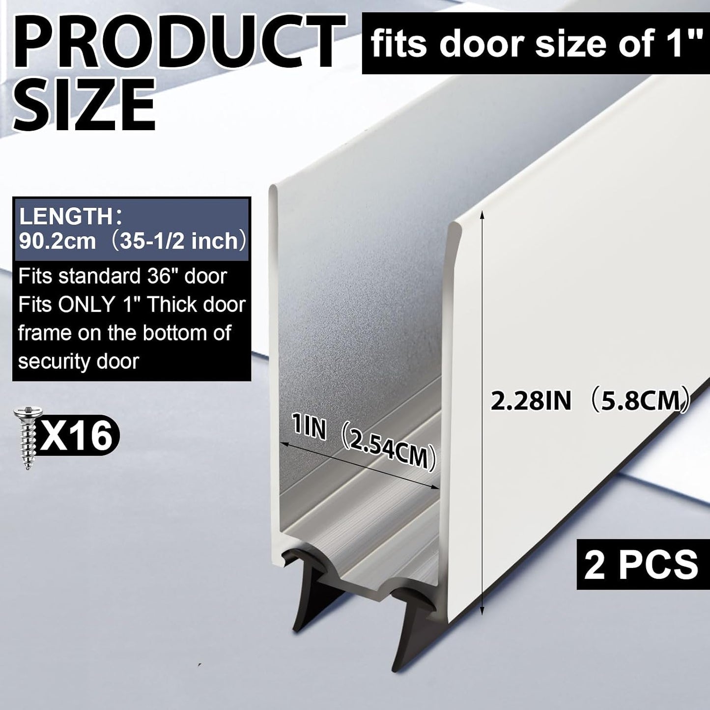 Pushglossy 1 Pack 1" x 35.5" Storm Door Sweep Replacement Bottom Sweep Aluminum Expander for 1" Thickness Security Storm Door Weatherstripping(White)