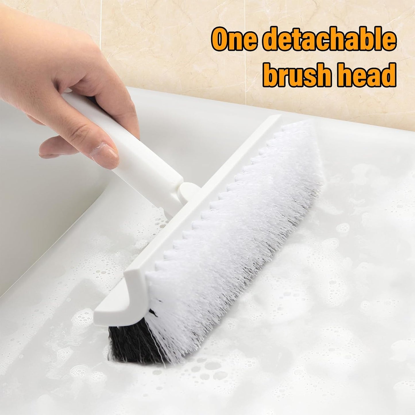 Floor Scrub Brush with Long Handle,Double-Sided V-Shaped Deck Brush,Grout Brush,Shower Floor Scrubber for Cleaning, Tile Scrub Brush with Stiff Bristles, 48"