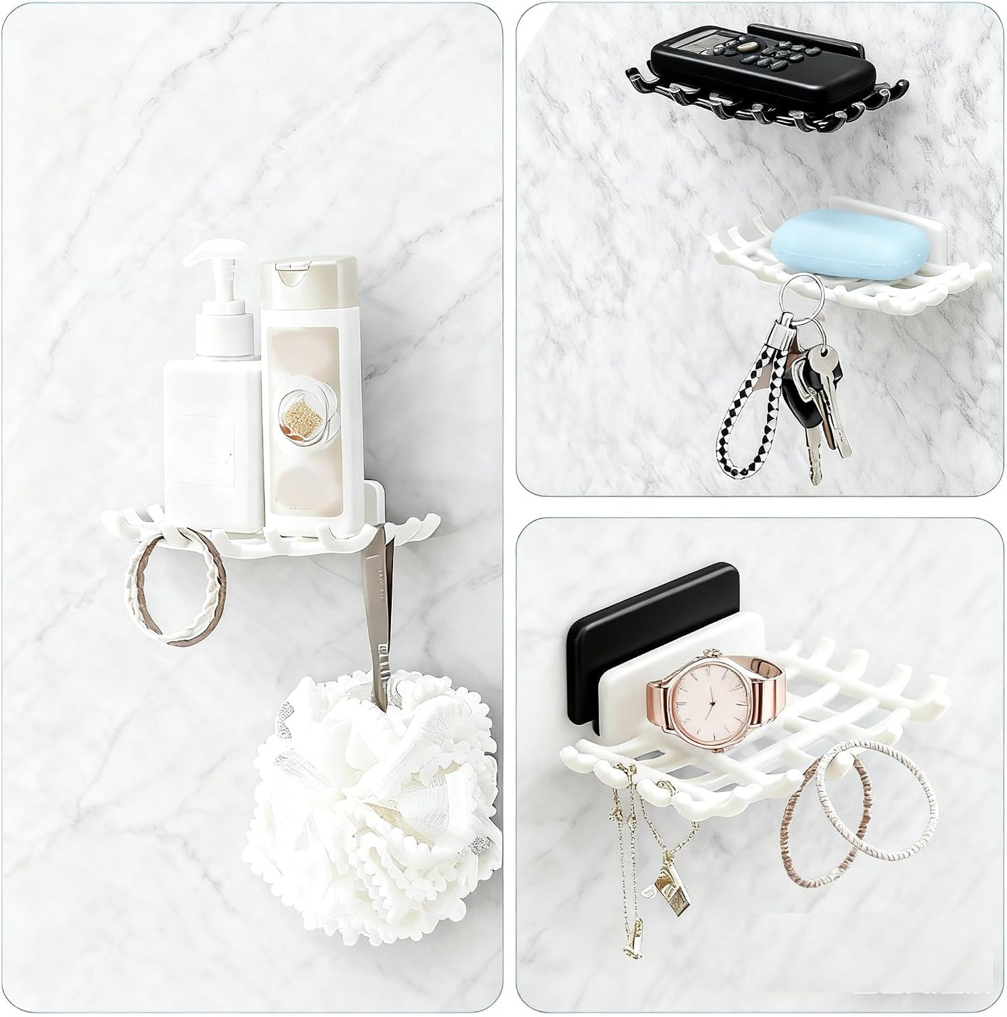 2 Pack Black Soap Bar Holder for Shower Wall - Self Draining Soap Dish with Hooks - No Drilling Waterproof Adhesive Wall Mounted Dish for Bathtub Kitchen Sink (Black)
