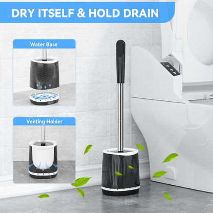 TRENTI Toilet Brush and Holder Set - Bristles Bowl Brush Head with Ventilated Holder, Wall Mounted Compact Set for Bathroom Deep Cleaning