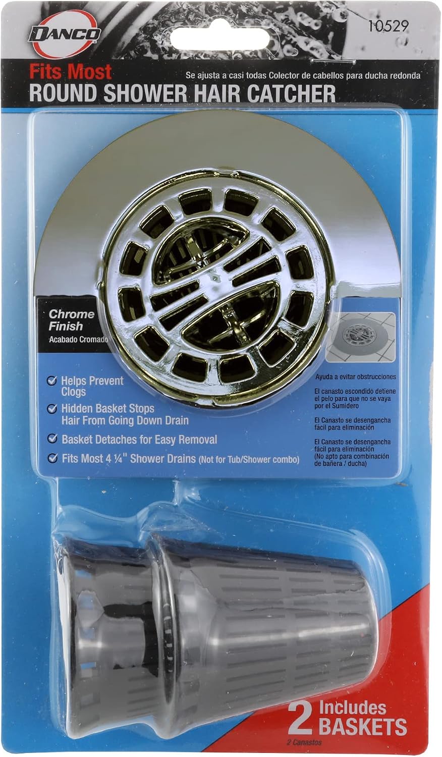 Danco Snap-in Shower Drain Cover with in-Drain Hair Catcher, 4-1/4" Round, White Strainer, (10533)